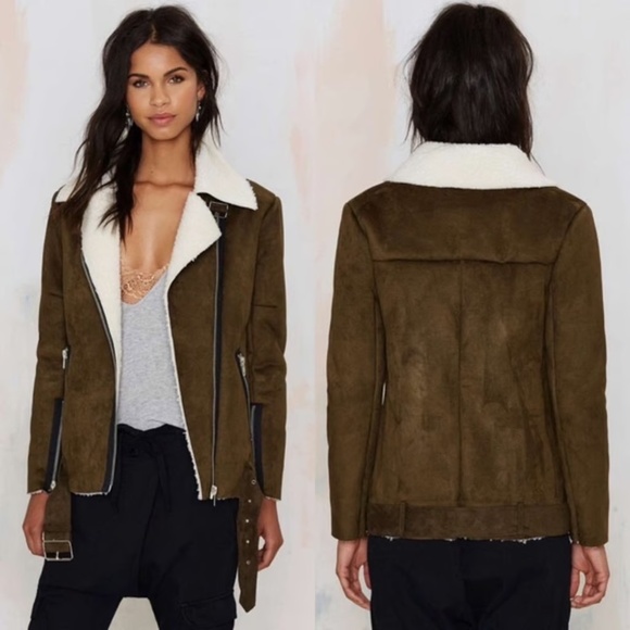 J.O.A. Suede Vacation Shearling Jacket in Olive - Picture 3 of 8